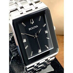Bulova Men's Watch 96D145 Diamond Black Dial Silver Stainless Steel Quar…